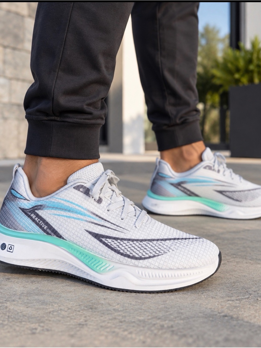 Men's Lightweight White & Teal Running Sneakers (Reactive)